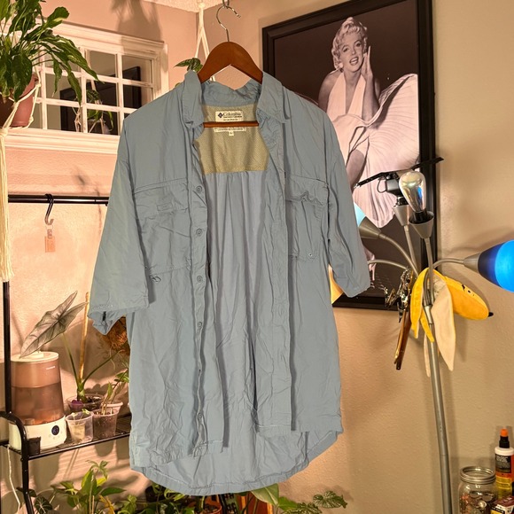 Columbia Men's Fishing Shirt Button Up Short Sleeve Blue Size Large - Picture 1 of 8
